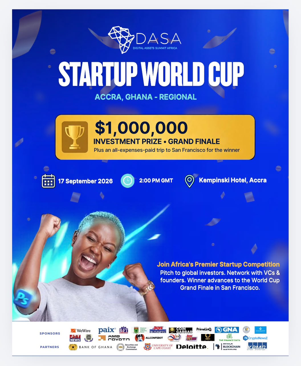 DASA Startup World Cup — Accra, Ghana Regional. $1,000,000 investment prize, grand finale in San Francisco.